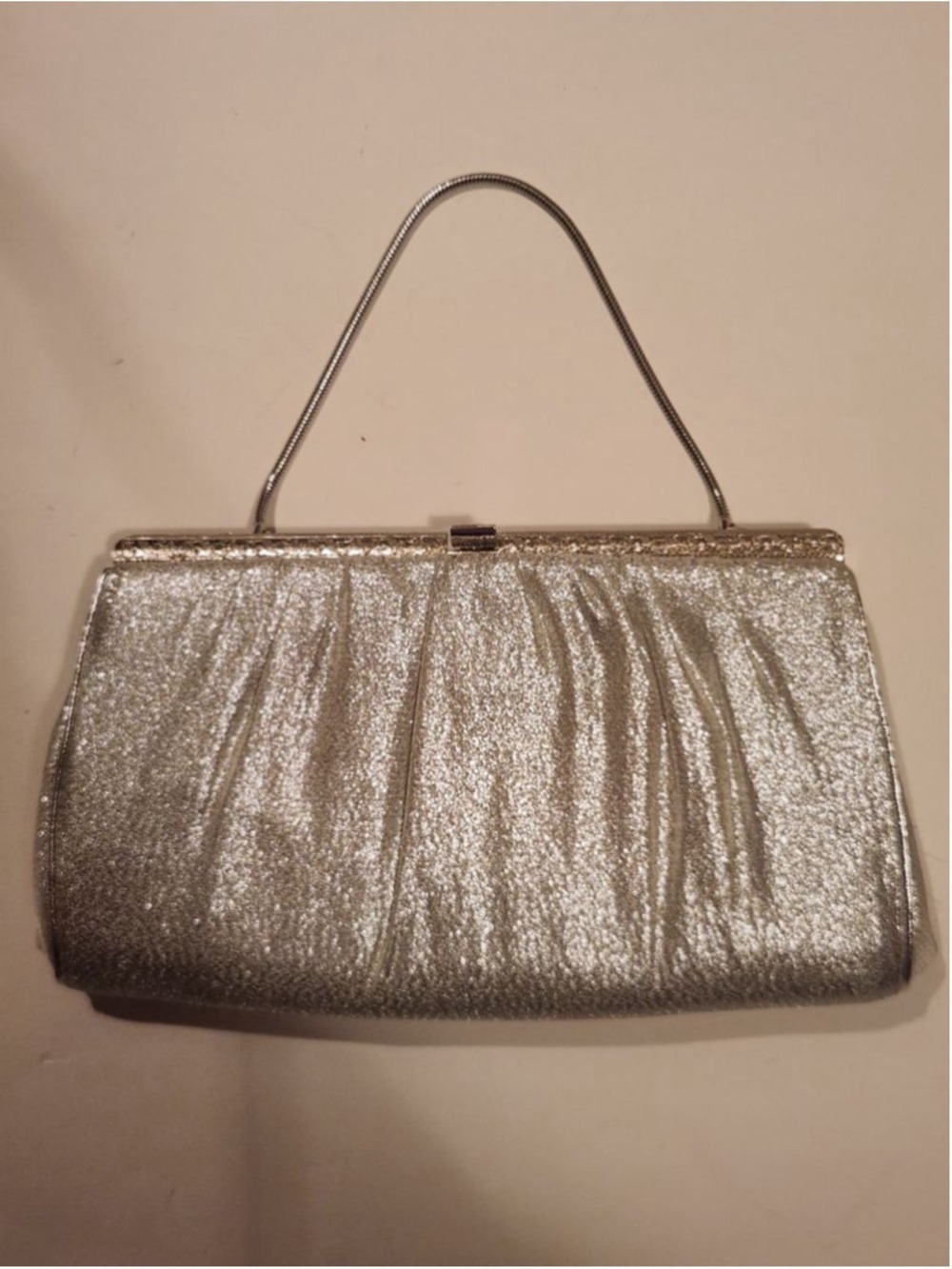 Vintage Women's MCM 1960s HL USA Silver Glitter Clutch with Gold Chain, One Size